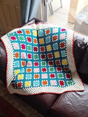 Handmade Crochet Granny Square Pastel Blanket Quilt 44.5" x 44.5"
